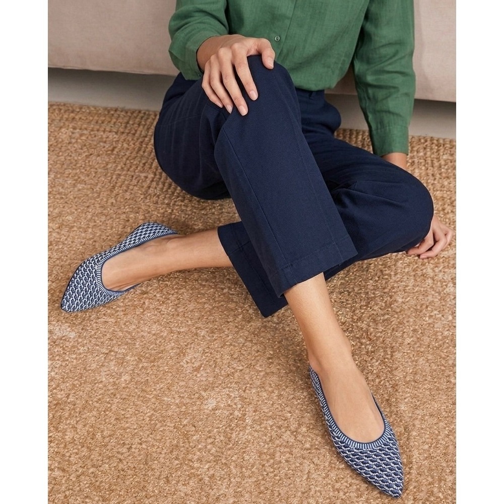 VIVAIA Pointed-Toe Knit Ballet Flats Blue & White Comfortable Chic Shoes 5/US